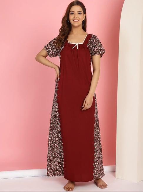 secret wish maroon cotton printed maternity nighty