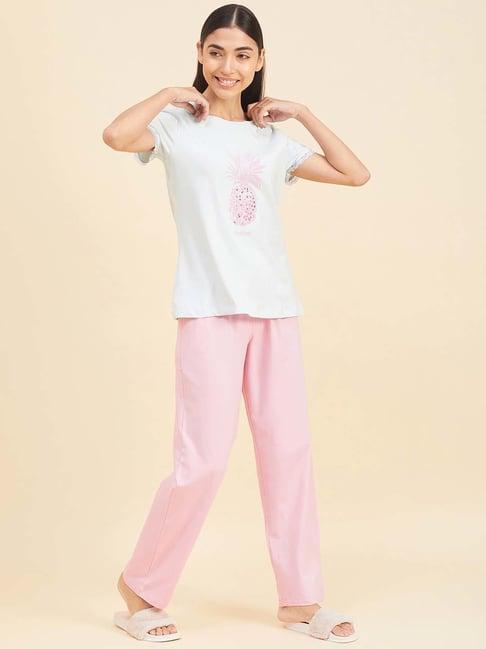 sweet dreams blue & pink printed t-shirt pyjamas set