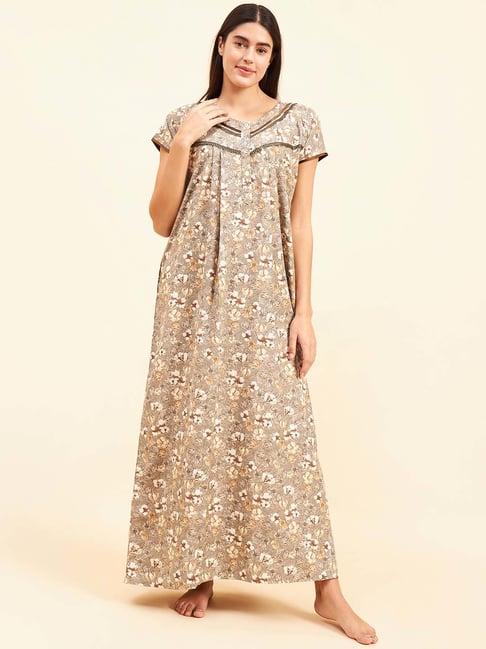 sweet dreams khaki printed night dress