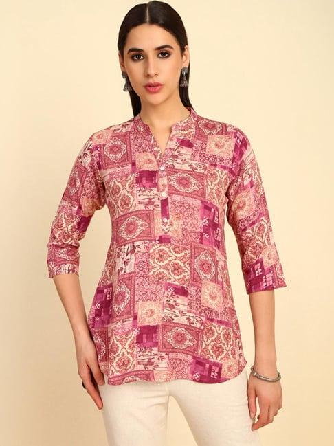 soch womens blush pink rayon ethnic motifs foil printed tunic