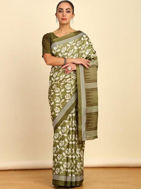 soch womens light green floral printed art silk saree