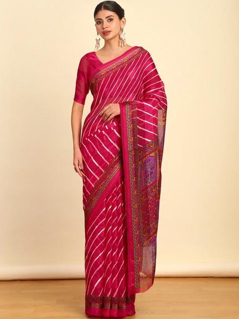 soch womens fuchsia leheriya printed chiffon saree