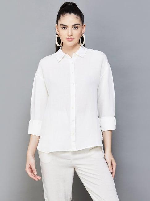 code by lifestyle white viscose regular fit shirt