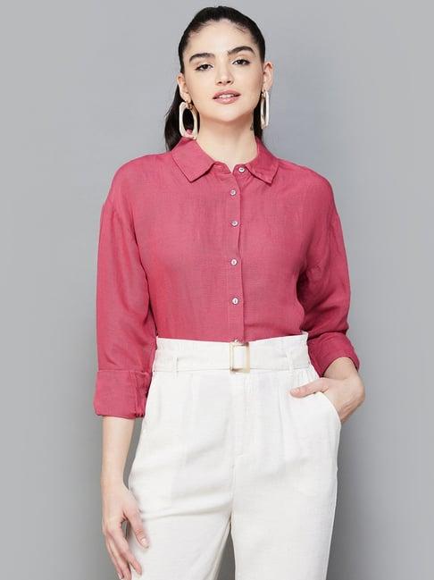 code by lifestyle dusty pink viscose regular fit shirt