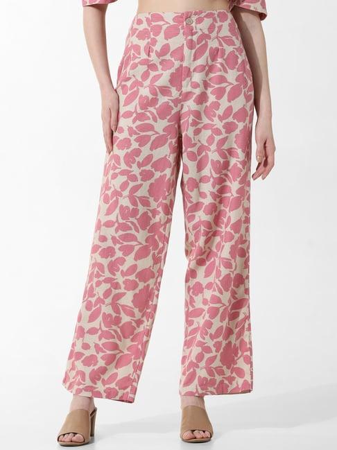 only pink printed regular fit high rise pants