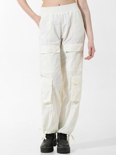 only white relaxed fit high rise pants