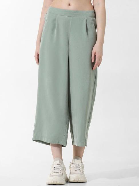 only light green straight fit mid rise culottes