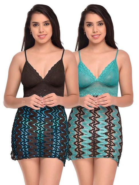 arousy black & blue self pattern babydolls - pack of 2