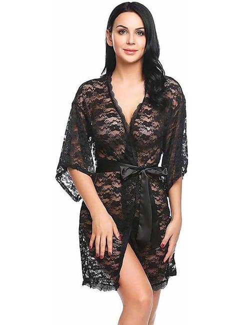 arousy black self pattern babydoll with lingerie set