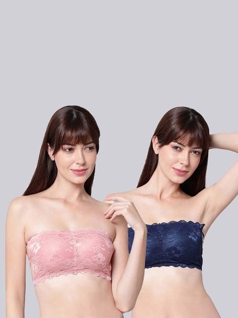 arousy blue & pink lace work tube bras - pack of 2