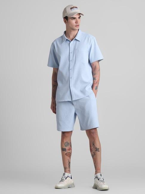 jack & jones light blue regular fit textured shorts