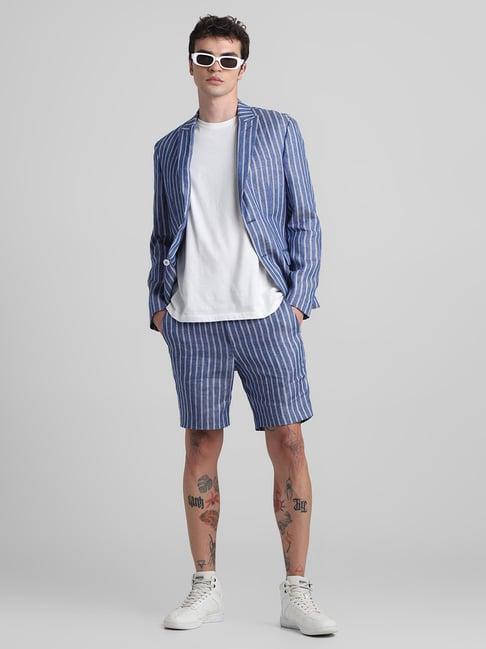 jack & jones blue slim fit striped linen shorts