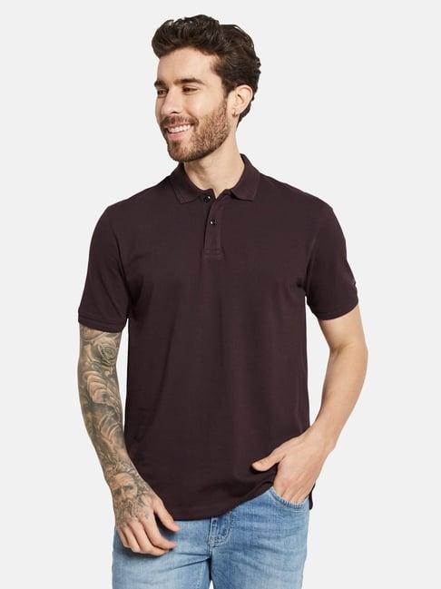 octave dark wine cotton regular fit polo t-shirt