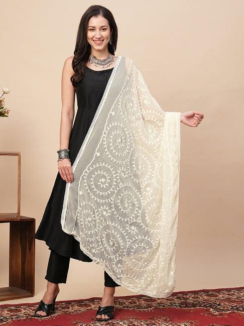 globus off white silk embroidered dupatta