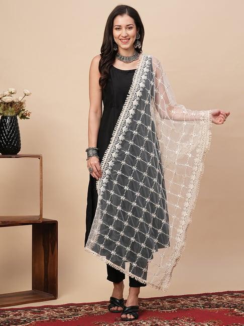 globus off white embroidered dupatta