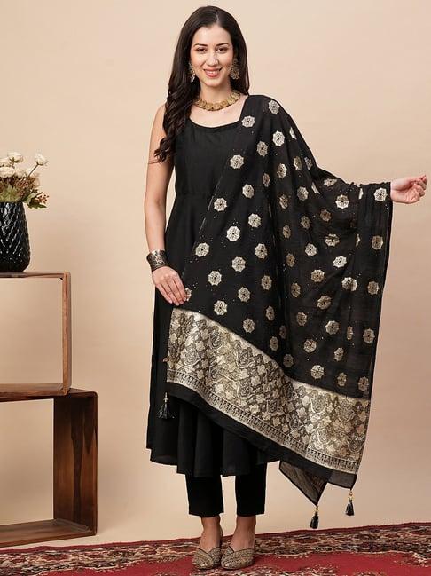 globus black silk printed dupatta