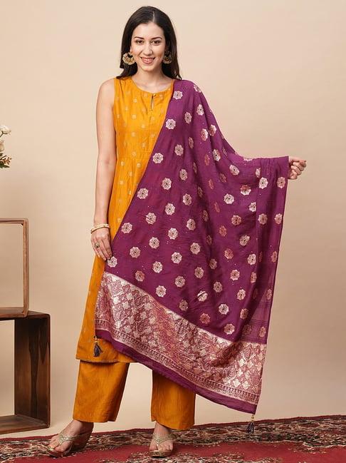 globus purple silk printed dupatta