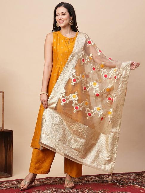 globus gold silk printed dupatta