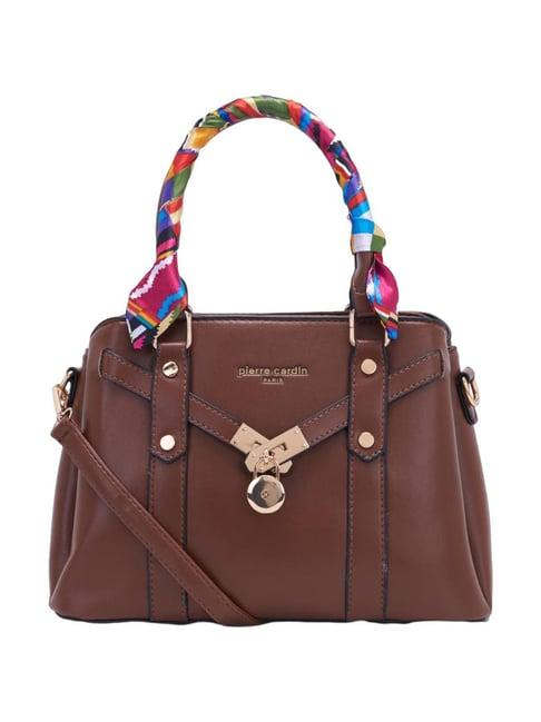 pierre cardin brown solid satchel handbag