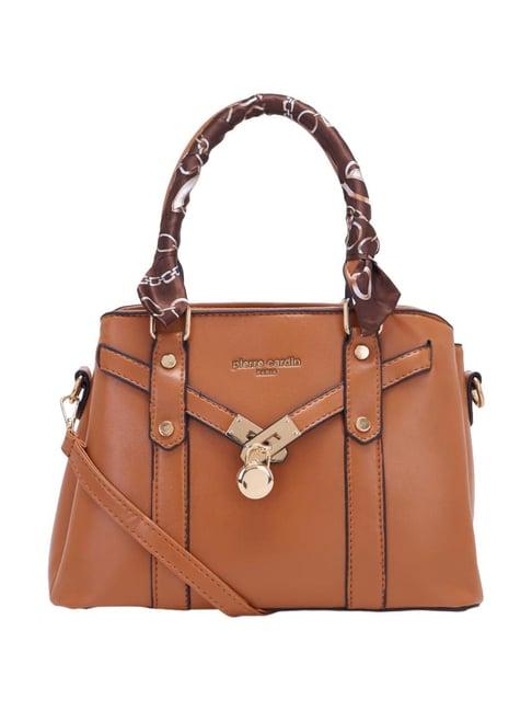 pierre cardin tan solid satchel handbag