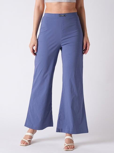 globus blue flared fit flared fit mid rise trousers