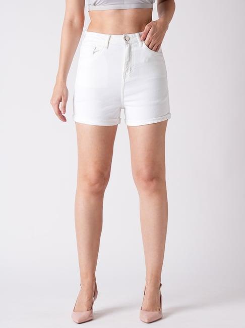 globus white cotton slim fit shorts