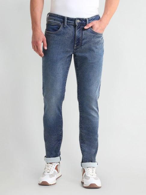 arrow sports blue cotton slim fit jeans