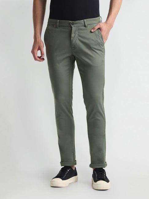 arrow sports green cotton slim fit chinos