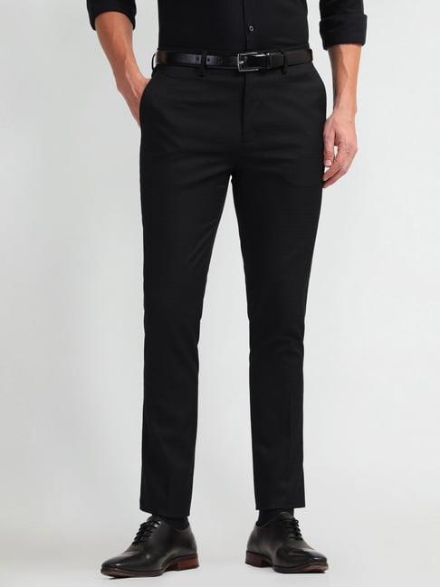 arrow newyork black slim fit checks trousers