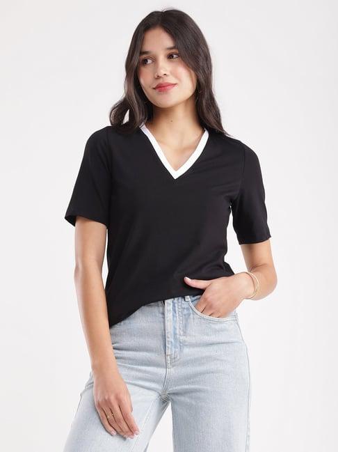 fablestreet black cotton relaxed fit t-shirt