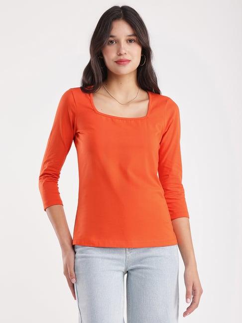 fablestreet orange cotton relaxed fit t-shirt