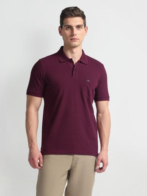 arrow sports maroon cotton regular fit polo t-shirt