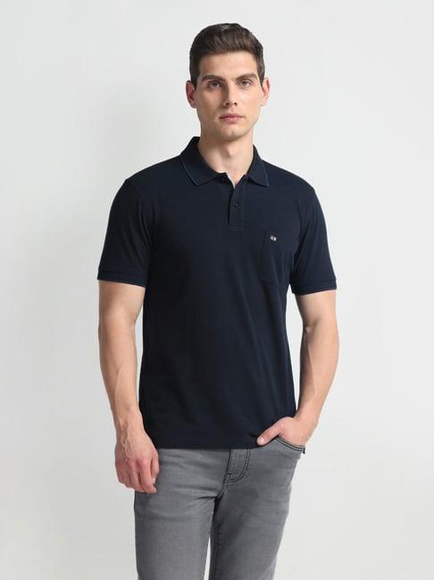 arrow sports navy blue cotton regular fit polo t-shirt