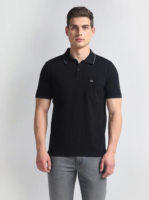 arrow sports zed black cotton regular fit polo t-shirt