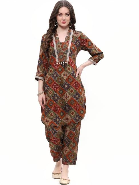 rangriti brown printed kurta pant set