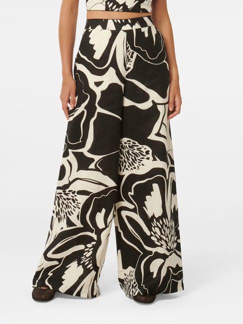 forever new black & white floral print regular fit high rise pants