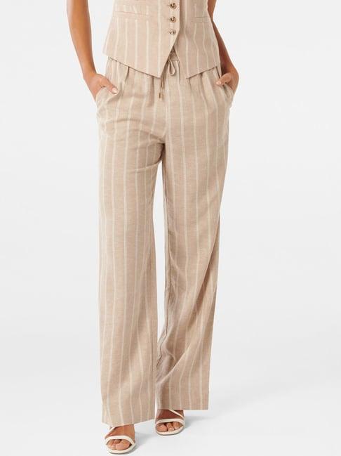 forever new taupe striped relaxed fit high rise pants