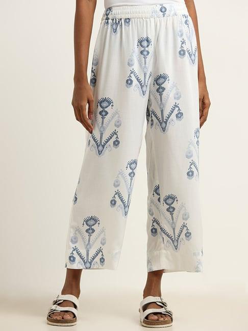 utsa by westside blue ethnic print palazzos