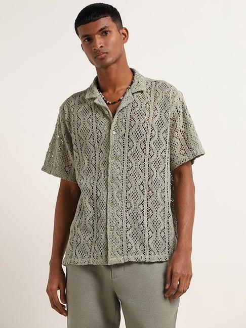 eta by westside green crochet relaxed fit shirt