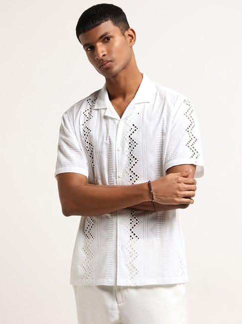 eta by westside white relaxed fit schiffli shirt