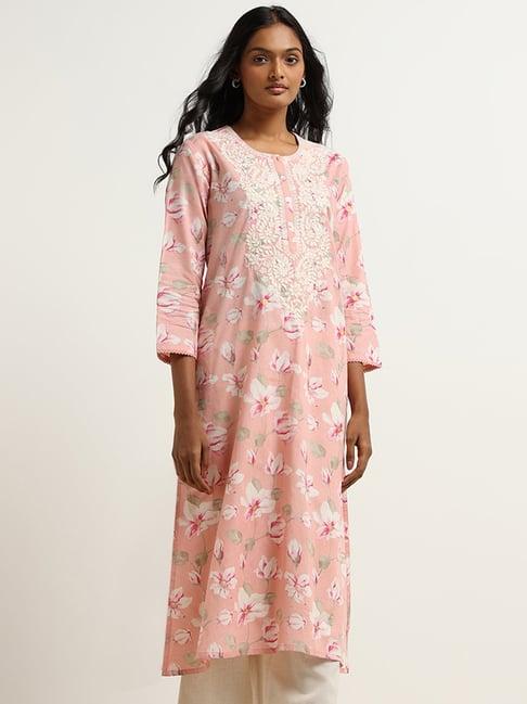 utsa by westside pink floral embroidered kurta