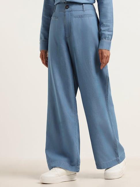 lov by westside blue wide twill trousers