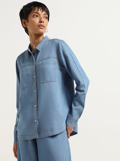 lov by westside blue solid shirt