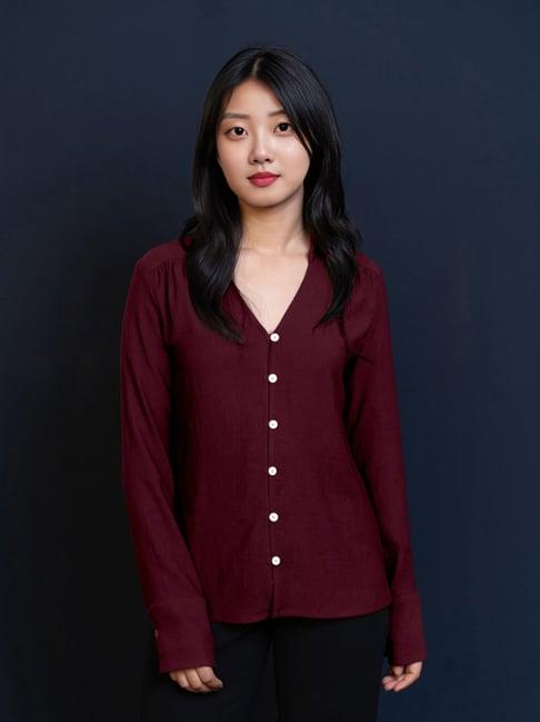 zink london maroon straight fit shirt