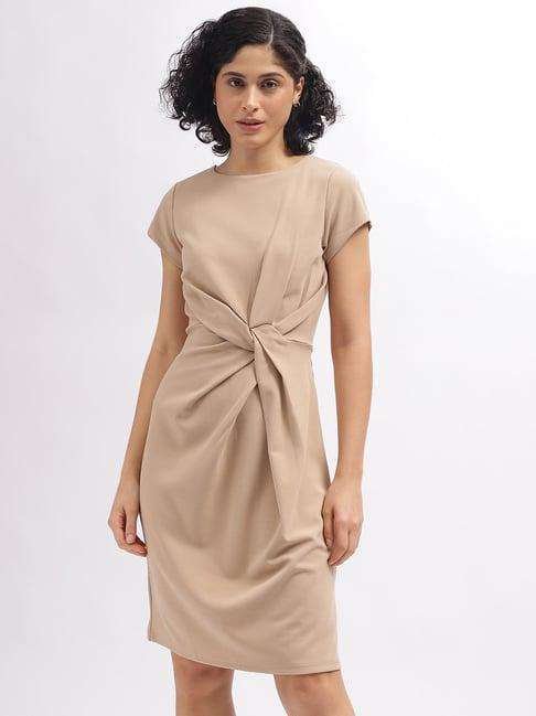 centrestage beige regular fit a line dress