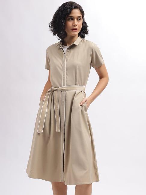 iconic beige regular fit wrap dress