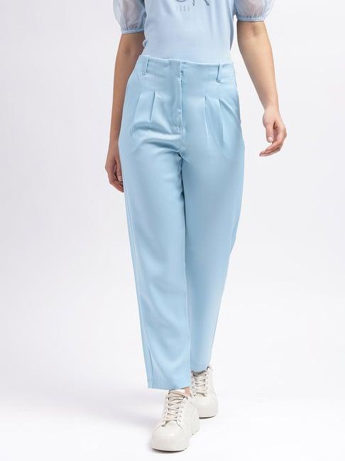 elle blue straight fit high rise trousers