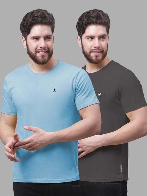 friskers turquoise & grey slim fit crew t-shirt - pack of 2