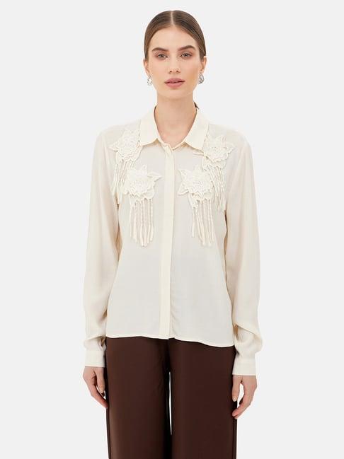 kazo off white viscose floral print shirt