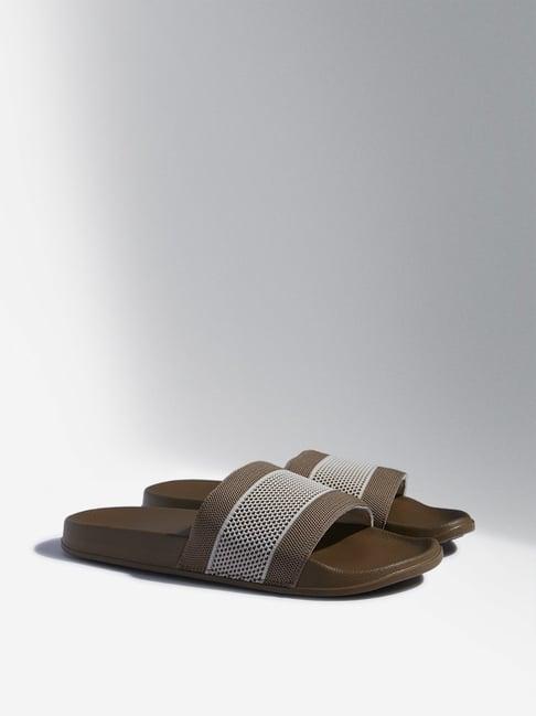 soleplay by westside beige knit-textured pool slides